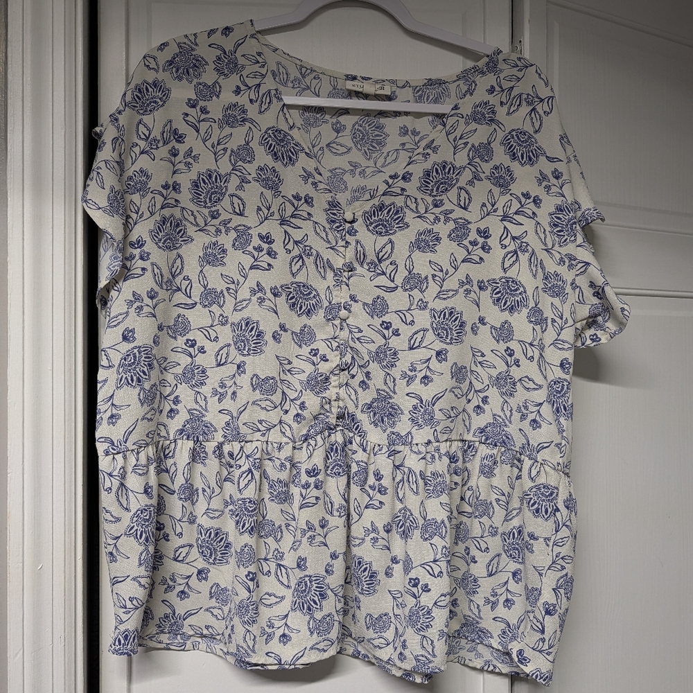 Floral Blue and White Women's Top